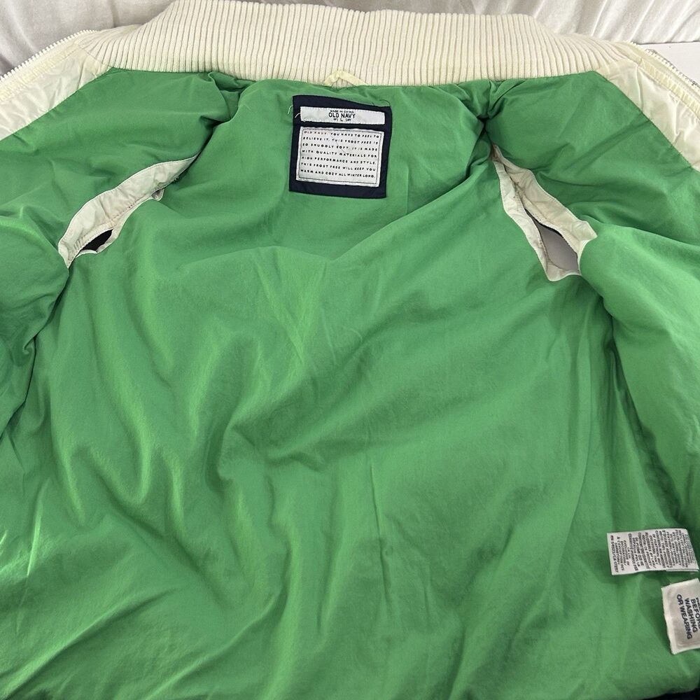 Old Navy Down Puffer Vest Women's Large Green Blue White Zips & Snaps Y2K 90s - Picture 5 of 9